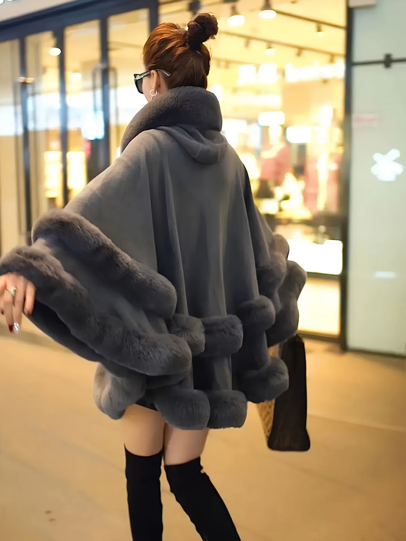 Stylish hooded cape for fall & winter, plus size women's clothing