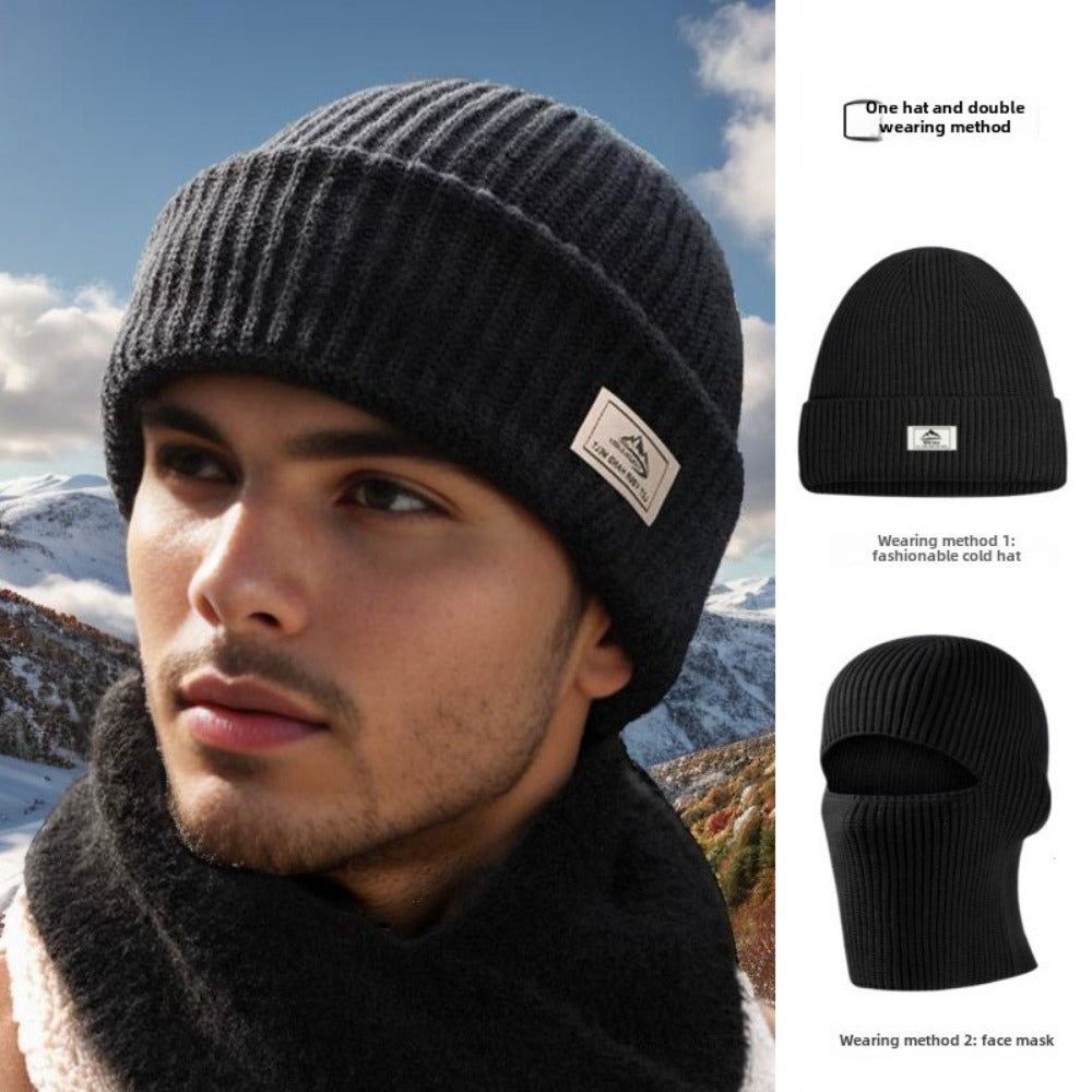 Stay warm and stylish in the winter with this knit beanie that features an integrated face mask. Made with windproof and warm fleece, it is perfect for outdoor activities such as cycling during the autumn season.