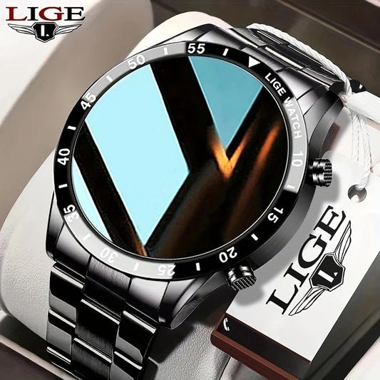 Full Circle Touch Screen Steel Band Call Man Smart Watch Waterproof Sports Activity Fitness Smartwatch for Men - LIGE 2023