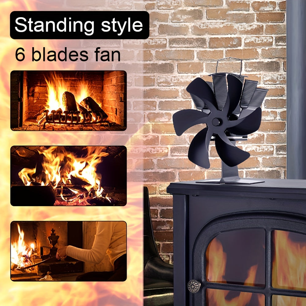 Portable Non-Electric EcoPulse Aluminum 6-Blade Fireplace Fan for Indoor/Outdoor Use - Silent Operation, Energy-Saving Heat Distribution Stand Fan with Multiple Components