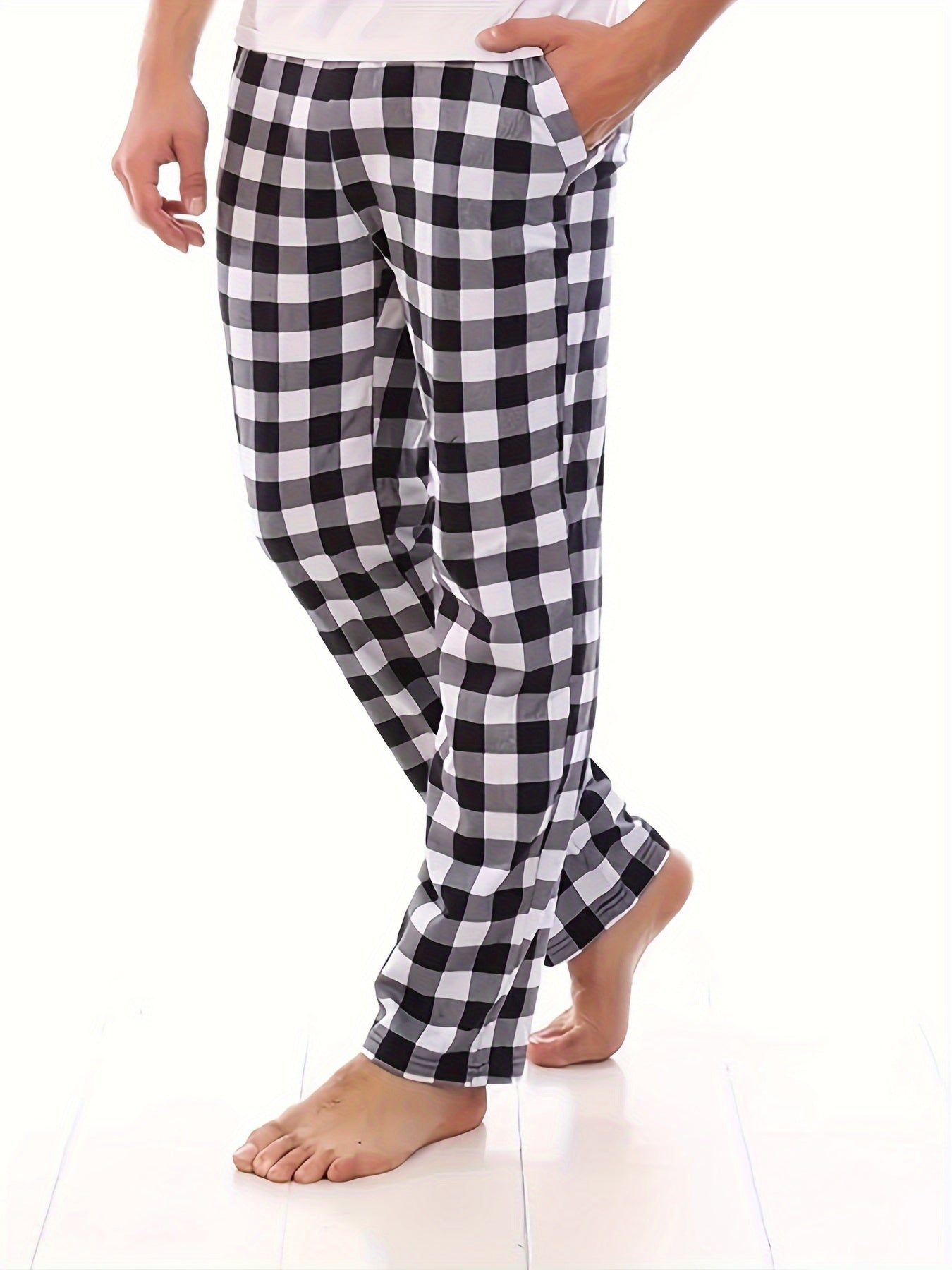 3-Pack Men's Plaid Pattern Pajama Pants with Pockets, Loose Fit Lounge Trousers