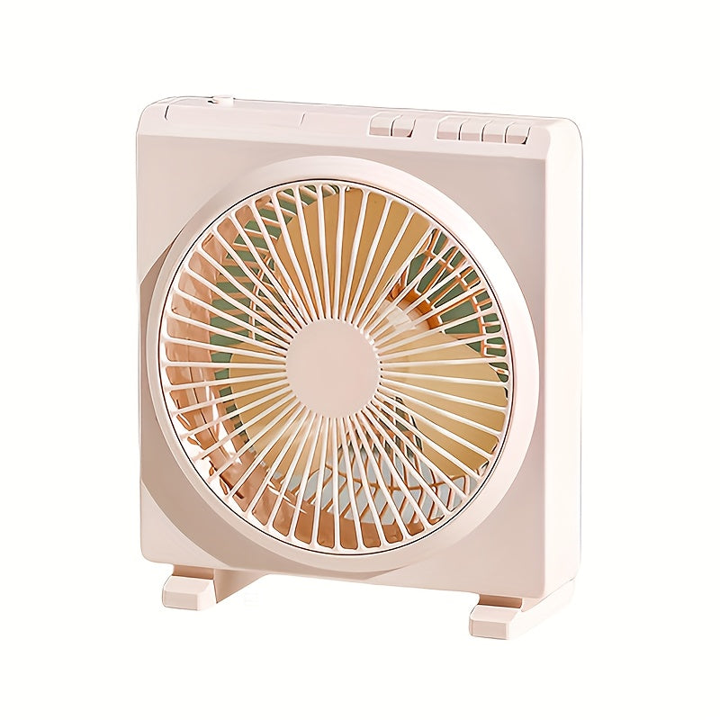 Portable Mini USB Rechargeable Table Fan with Button Control, Made of Durable Plastic Material, Features Built-in Lithium Battery, Ideal for Indoor and Outdoor Use, Comes with Multiple Components.