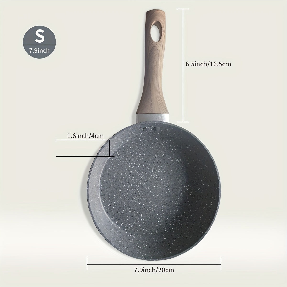 Non-stick aluminum frying pan designed for frying eggs and steaks on household induction cookers and gas stoves. Constructed with gray granite stone for durability.