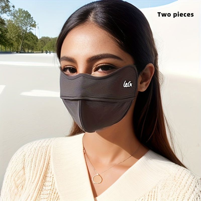 Two-pack of polyamide casual style face scarves designed for going out. These windproof, thickened 3D warmth face coverings are perfect for women. Non-stretch and expertly woven craftsmanship make them functional for keeping warm. With ear loops for