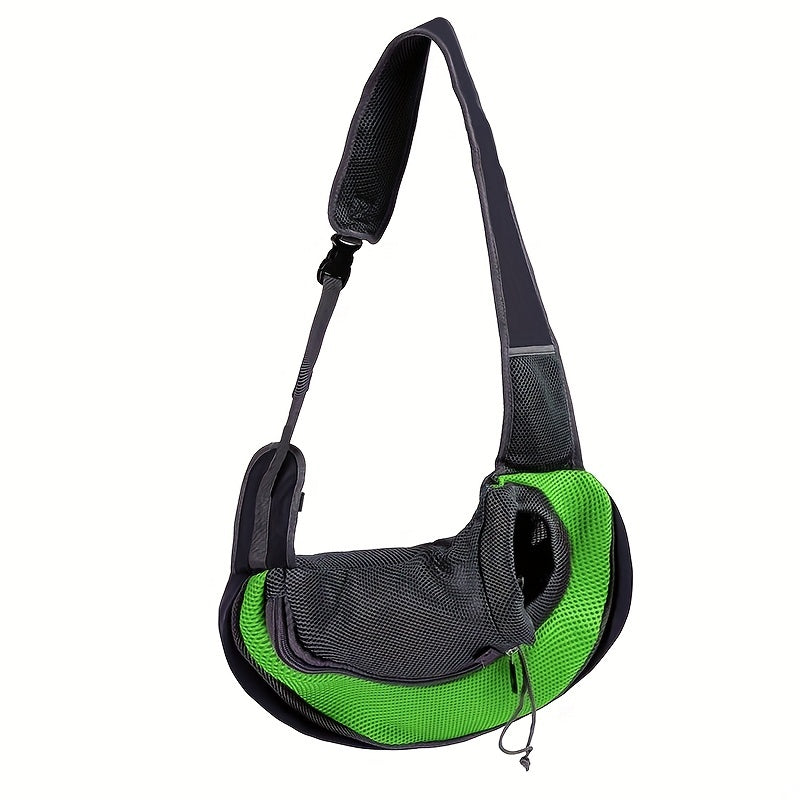 Zippered dog sling carrier for travel with breathable mesh, perfect for outdoor adventures with your puppy or cat.