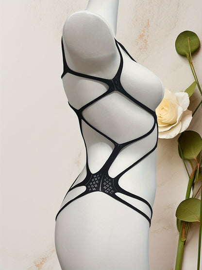 Sexy strappy teddy with open cup bodysuit for women's lingerie.