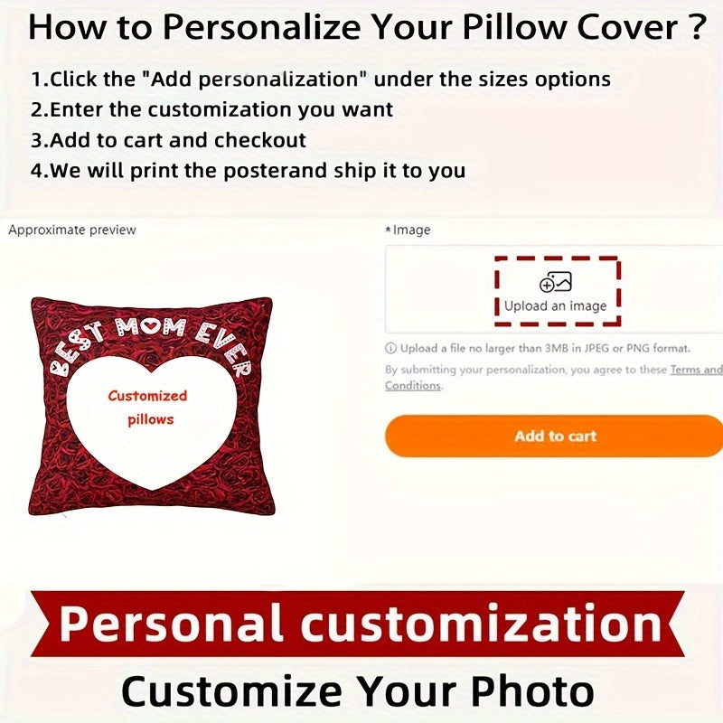 Customize a 45.72×45.72cm decorative short plush pillow cover as the perfect Mother's Day gift for Mom or Grandma. Personalize with a photo for a truly special present for the women in your life.