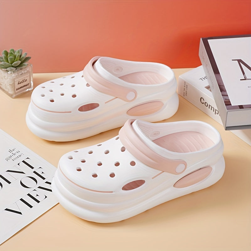 Cute new summer style hollow shoes for girls with dual-color thick-soled anti-slip EVA sandals for home, leisure, and outdoor beach, including parent-child style