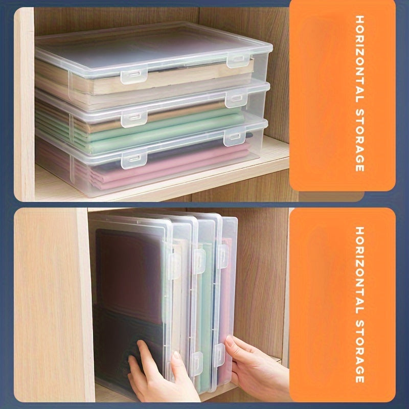 A4 document organizer with dust-proof lid - clear plastic box for office and home organization.