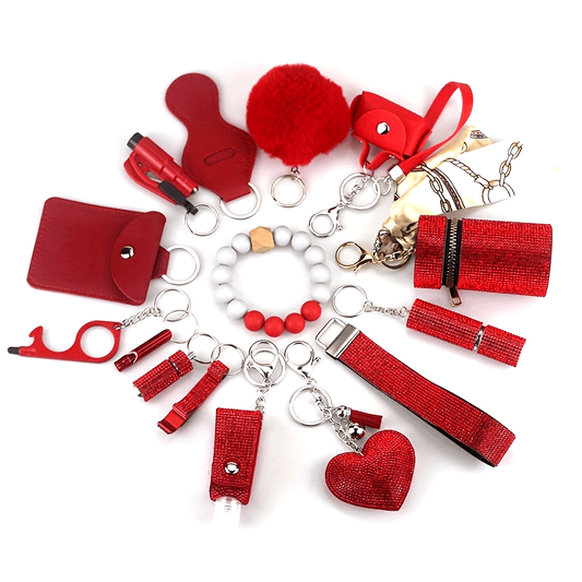 15-piece Women's Set adorned with Rhinestones - Featuring a Wristlet, Bottle, Card Holder, and Storage Bag.