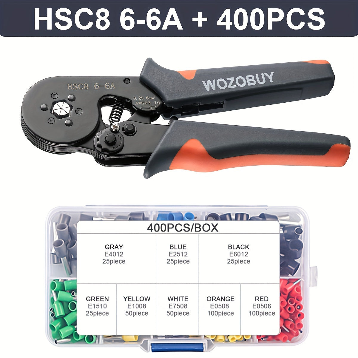 Crimping Tool Kit with HSC8 6-4A/6-6A Crimper Pliers and various wire connectors and terminals.