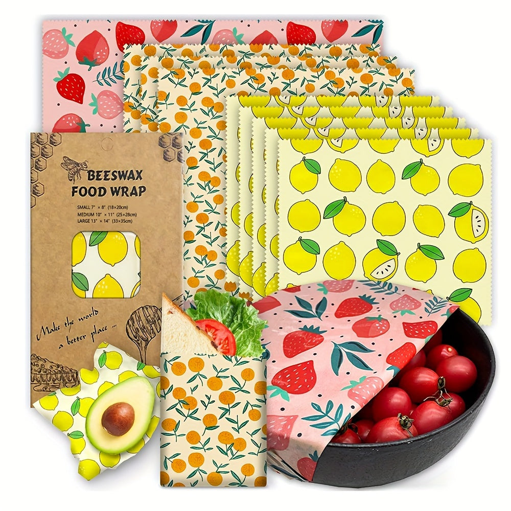 Set of 9 High-Quality Beeswax Food Wraps - Eco-Friendly, Organic Reusable Covers in Small, Medium, and Large Sizes for Kitchen and Home Decor