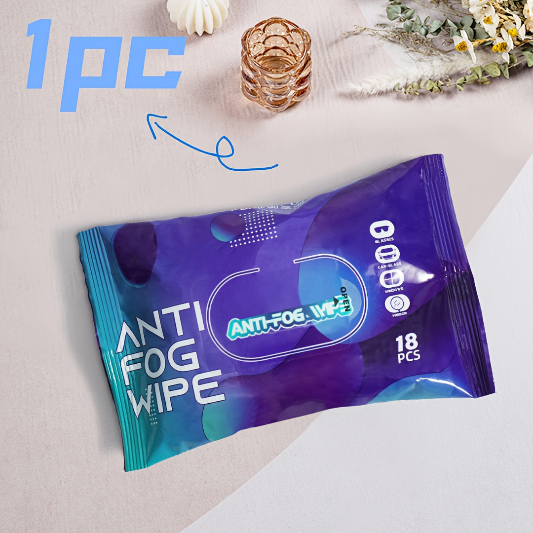 Get a pack of 18 Anti-fog Wipes that are made of Multifunctional Non-woven Single Sheets for easy cleaning of car windows and glasses. These wipes are portable, convenient, and provide a one-wipe solution.