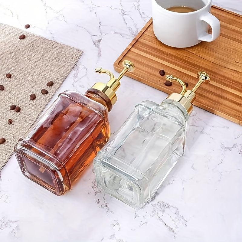 2 pieces of 500ml/16.9oz square crystal white glass material dispenser bottles for coffee syrup, milk tea syrup, or soap