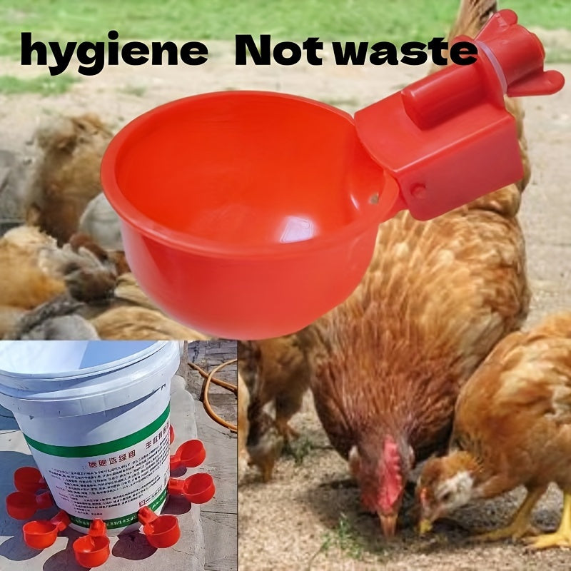 Battery-free automatic plastic water fountain for chickens and poultry.