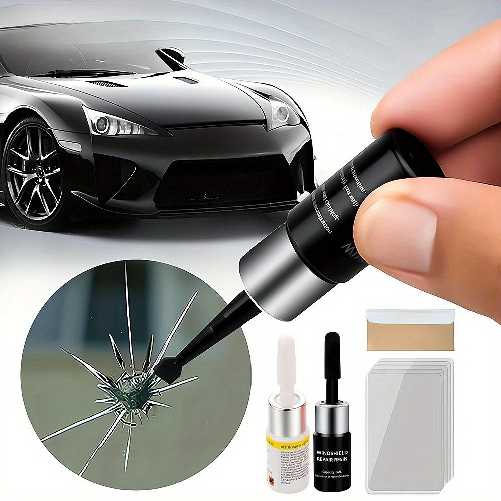 DIY Car Windshield Crack Repair Kit restores glass scratches and cracks with curing glue.