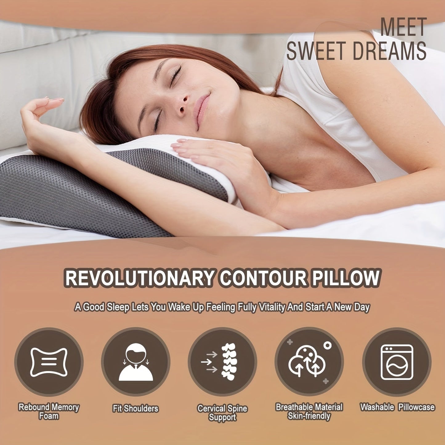 Get relief from neck pain with our premium Ergonomic Memory Foam Cervical Pillow, designed to provide orthopedic support for side, back, and stomach sleepers. The breathable, hypoallergenic pillowcase ensures a comfortable night's sleep, and the pillow