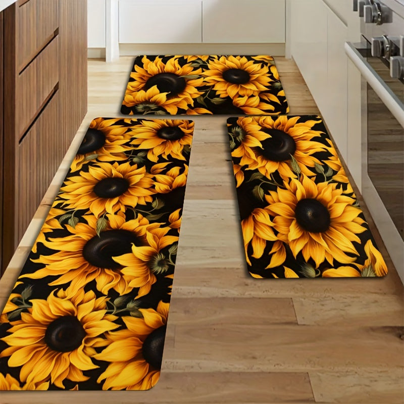 Sunflower Pattern Rug with Non-Slip Backing - Perfect for Kitchen, Bathroom, and Outdoor Use, Easy to Clean Machine Washable Polyester Mat, Ideal for Toilet or Bath Mats, Features a Cheerful Sunny Floral Design, Adds a Lovely Touch to Your Bathroom Decor