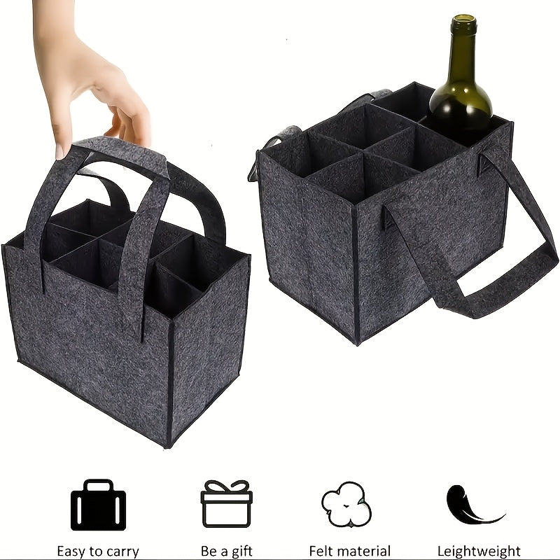 Stylish felt wine and beer bottle tote, holds up to 6 bottles, portable and lightweight, perfect for dinners and travel.