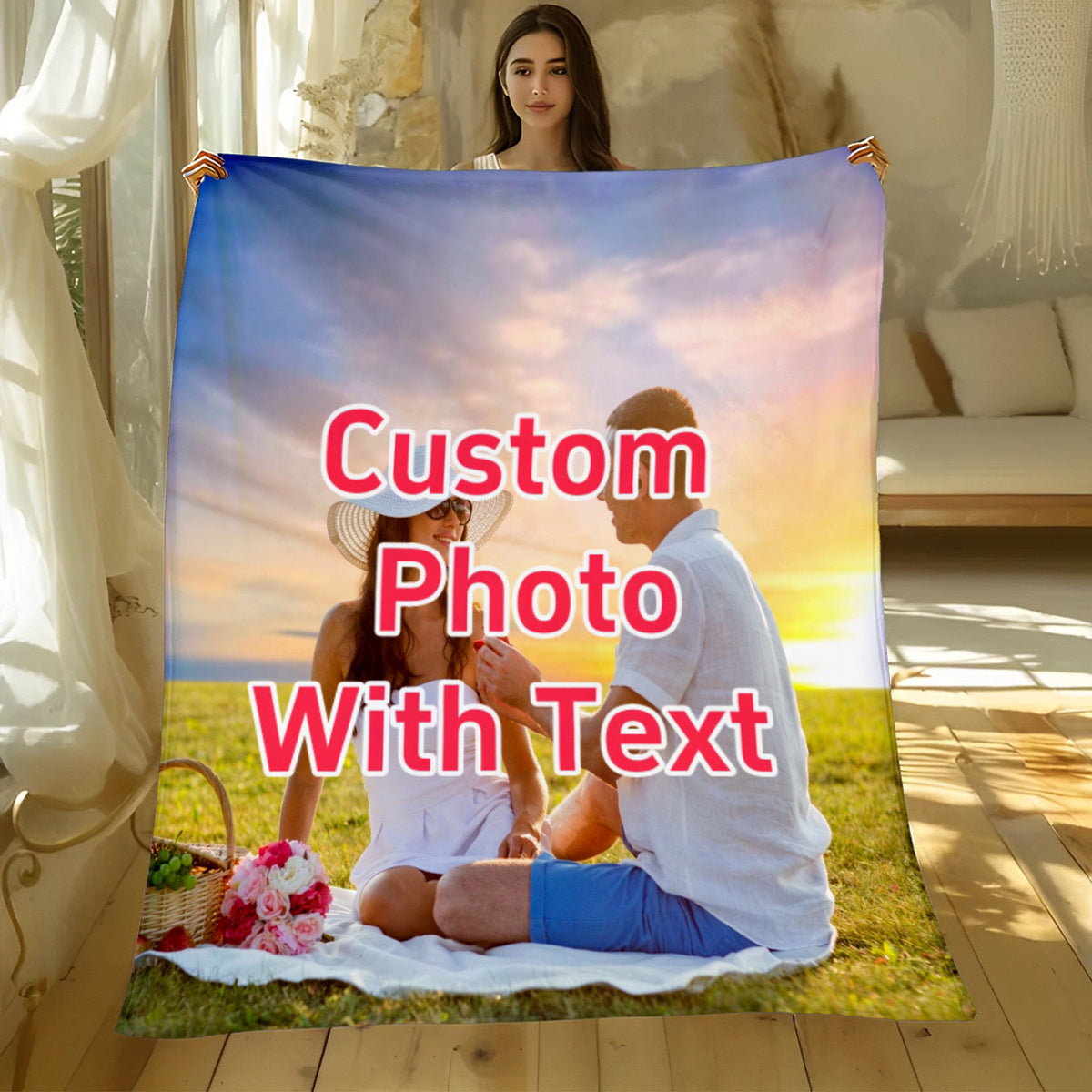 Create your own photo blanket set - Add your own picture and text for a unique touch! Ideal for birthdays, weddings, graduations, and Christmas. This cozy flannel gift is perfect for families, pets, and adults. Enjoy all-season comfort with this