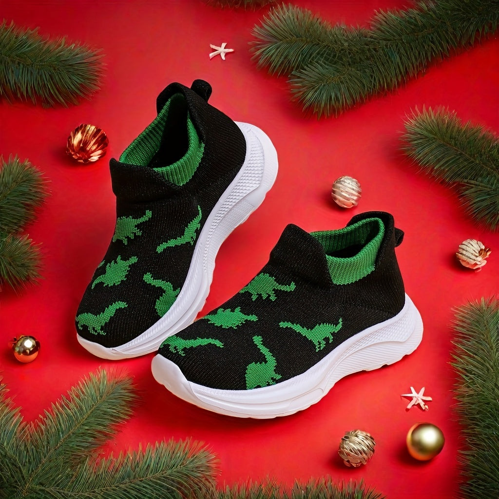 Children's knit dinosaur cartoon slip-on shoes are lightweight and breathable with a street-style design, perfect for toddlers all year round.