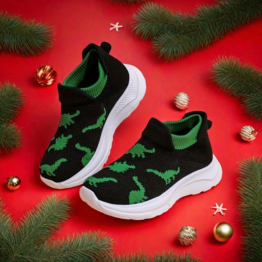 Children's knit dinosaur cartoon slip-on shoes are lightweight and breathable with a street-style design, perfect for toddlers all year round.