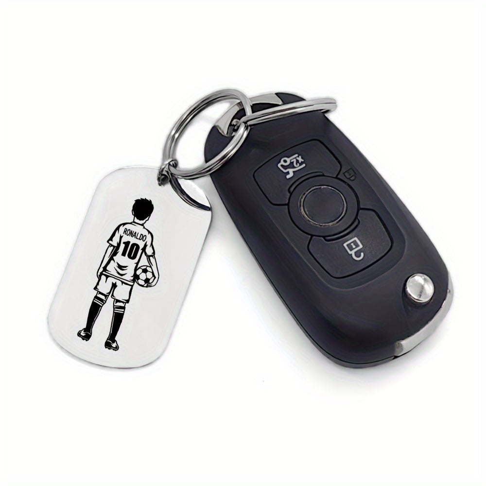 Football Player Keychain for Men, Customized with Name and Number, Durable Stainless Steel, Perfect Birthday Present