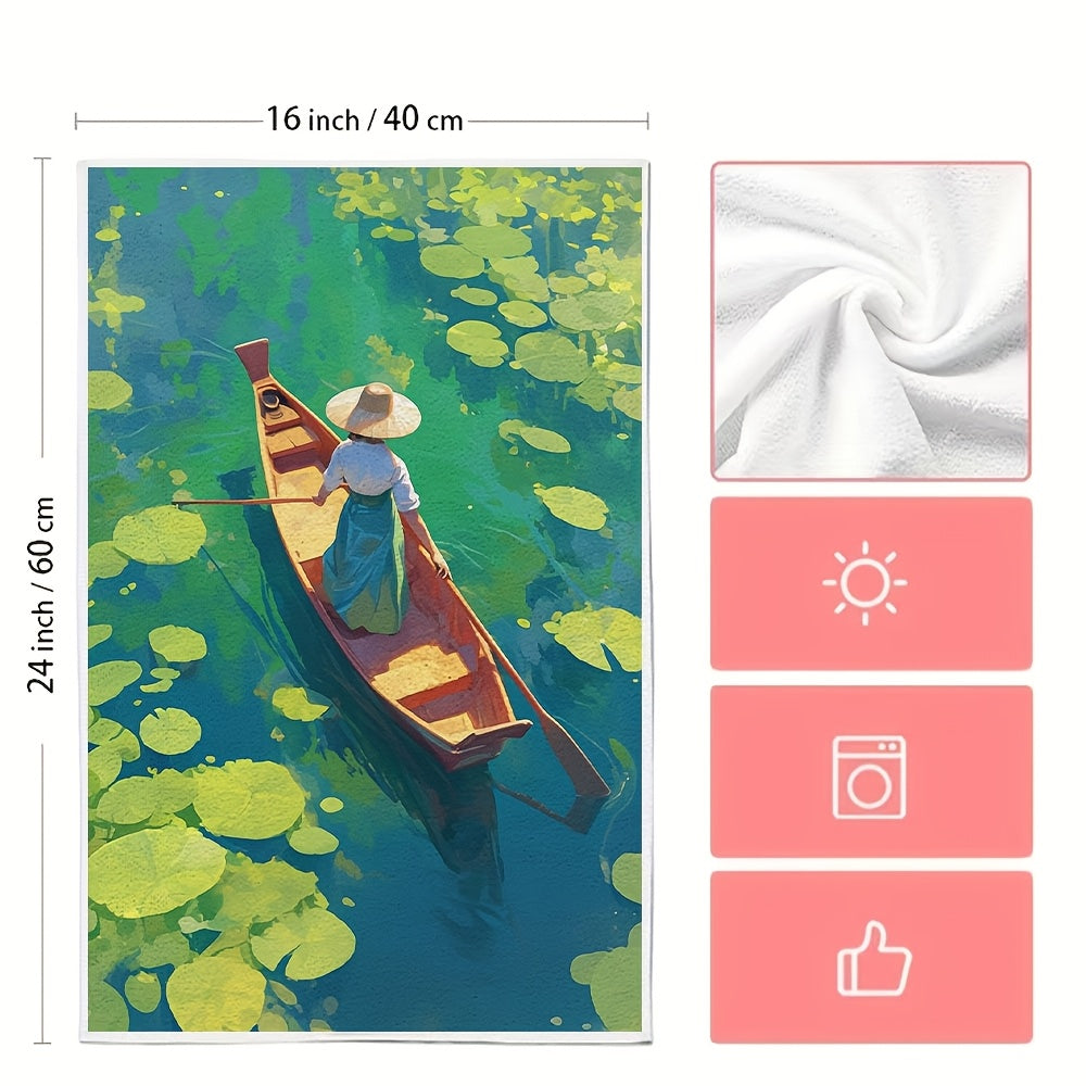 Set of 2 Ultra Soft Kitchen Towels - Perfect for a day of boating on the lake or river! Highly absorbent and machine washable, these dish hand towels are ideal for holiday decor. Each towel measures 16x24 inches. Item number 2KYSMF1214098.