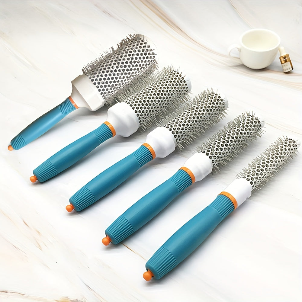 5-piece professional hair styling comb set with durable, heat-resistant aluminum tube brushes for blow drying and detangling, featuring an ergonomic design for easy hair management.