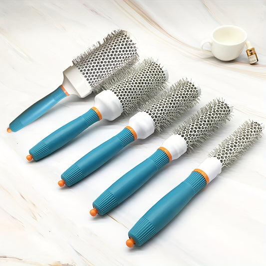 5-piece professional hair styling comb set with durable, heat-resistant aluminum tube brushes for blow drying and detangling, featuring an ergonomic design for easy hair management.