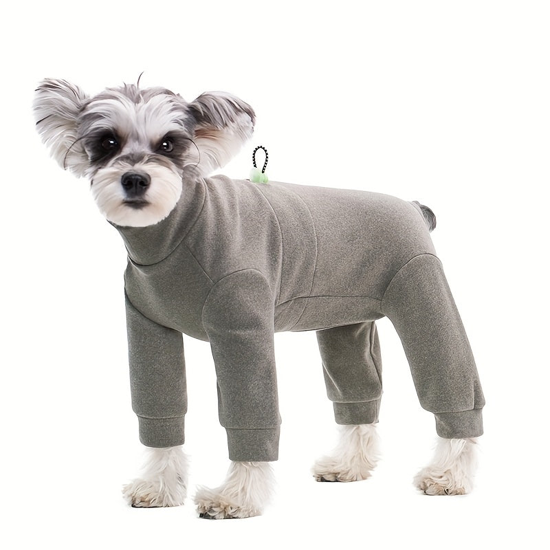 Pet jumpsuit for dogs and cats, made of 100% polyester thermal fleece with adjustable chest. Suitable for small, medium, and large breeds in all seasons.