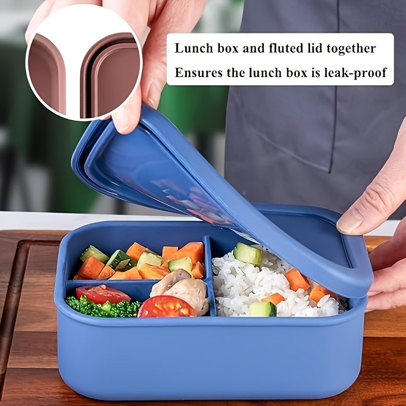 Silicone Lunch Box with Leak Proof Bento Box Design, 3 Compartments Food Container, Microwave Safe for School Students, Office Workers, and Travelers. Ideal Kitchen and Travel Accessories.