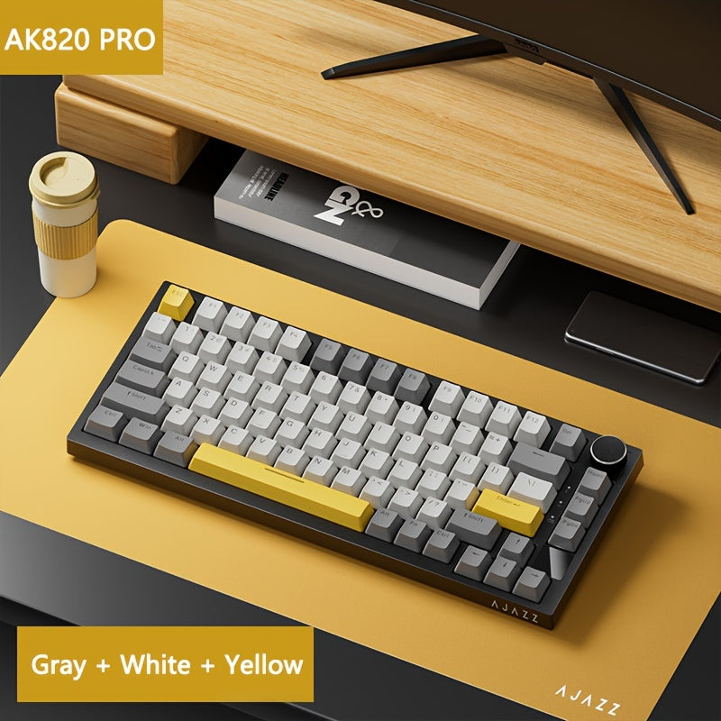 AJAZZ Wireless Mechanical Keyboard with RGB Backlight, 75% Layout, Hot-Swappable PBT Keycaps, Wireless & USB Charging for Gaming and Office Use.