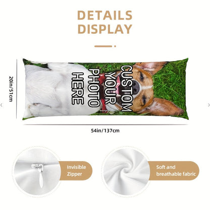 Make Your Own Photo Body Pillow Cover, Reversible Print, Soft Plush Material, Customized with Your Pet's Picture, Perfect Anniversary or Valentine's Gift for Friends - Features Zipper Closure, Airy Fabric, Measures 20x54 inches (Pillow Sold Separately) -