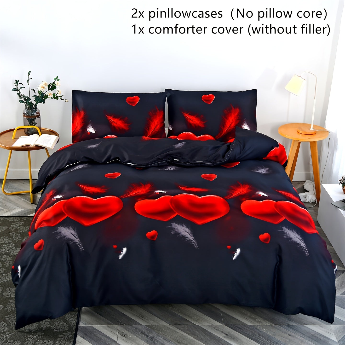 Floral comforter set includes 1 duvet cover and 2 pillowcases, made of breathable polyester with zipper closure and sanded craftsmanship. Machine washable.