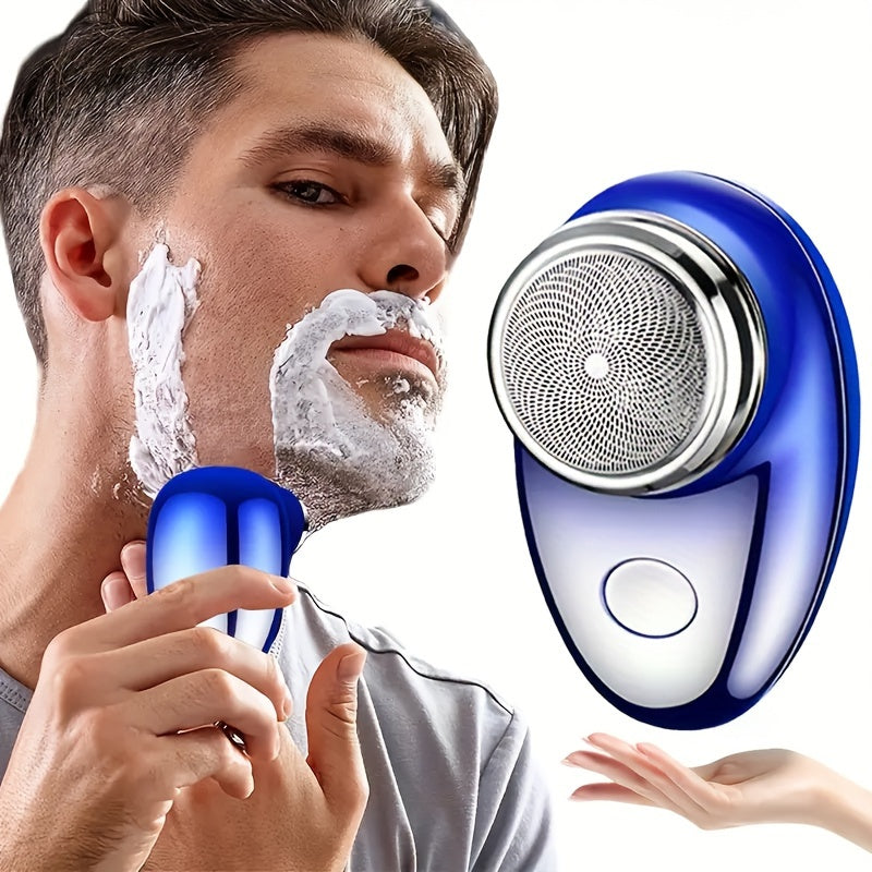 Compact, portable men's electric shaver with USB rechargeable, long-lasting battery and fast charge. Residue-free and perfect gift for him.