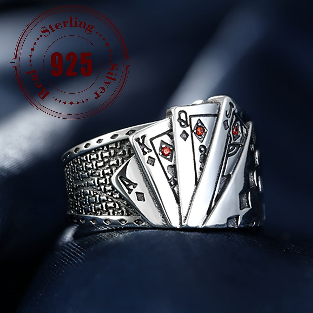 Vintage Hip-Hop Style Unisex 925 Sterling Silver Poker Ring, Open Band, 9g, Ideal for Daily Wear and Parties, Women's Fashion Jewelry Accessory