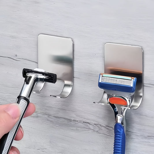 Waterproof self-adhesive razor holder hooks - ideal for bathroom and kitchen organization, can hold shavers, towels, and accessories.