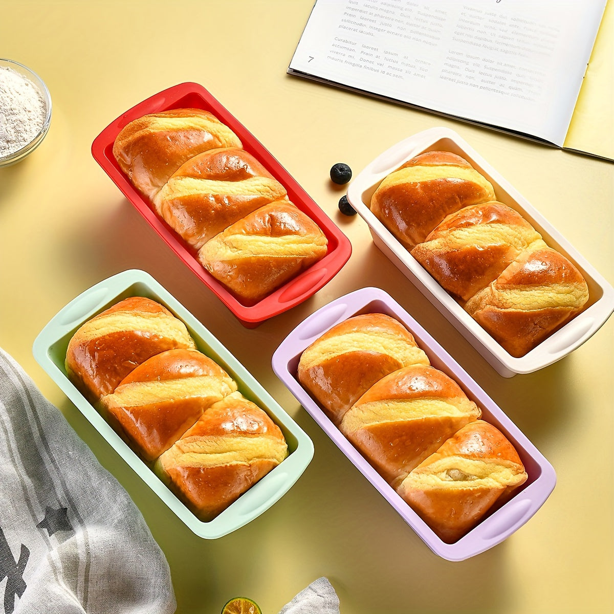 Set of 4 Silicone Loaf Pans for Baking Bread and Making Toast - Non-Stick Bakeware, Oven and Kitchen Accessories