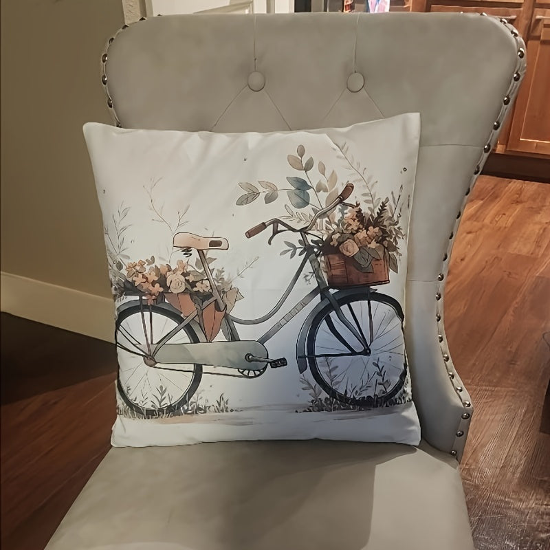 Bicycle Pattern Cushion Cover for Home, Sofa, or Living Room - Modern Fabric Pillow Cover (1pc, Filler not included) - Size: 46.18 meters