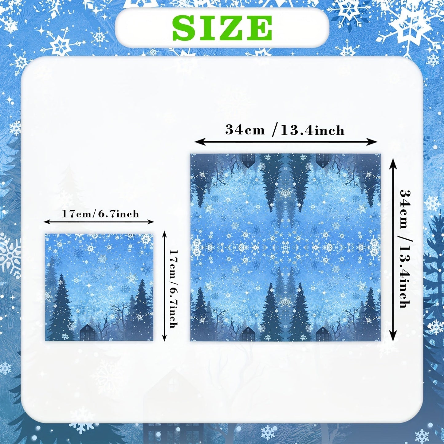 Set of 20 blue snowflake napkins, perfect for lunch or dinner at a winter Christmas or gender reveal themed birthday party. These disposable paper napkins are a festive addition to your party supplies and table decorations.