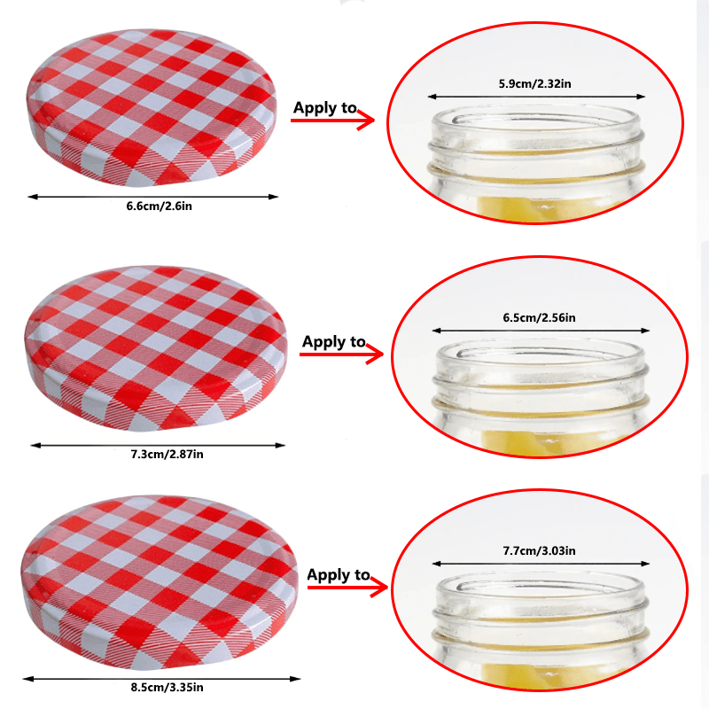 Pack of 10 Mason Jar Lids with Checkered Pattern, Airtight Seals for Canning and Storage Jars