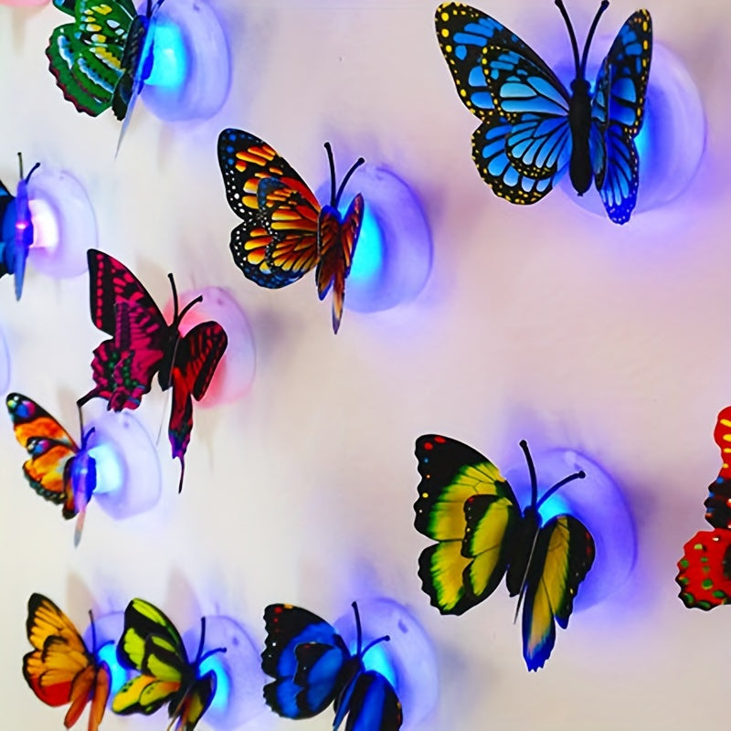 6/9pcs 3D Glowing Double-layered Wing Butterfly Home Decoration, With Adhesive Back. Ideal for Birthdays, Weddings, and Festivals. Random Style Delivery.