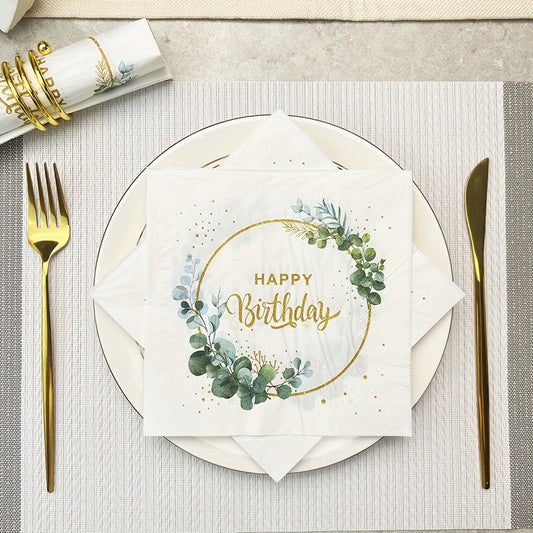 Celebrate in style with this pack of 20 Happy Birthday disposable napkins! Each napkin measures 33.02x33.02 cm and is made with double-layered paper for added durability. Perfect for parties and celebrations.