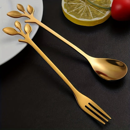 Set of 10 elegant kitchen utensils, including golden stainless steel cherry blossom spoons and forks. Perfect for dining and entertaining, this flatware set combines functionality with a touch of sophistication.