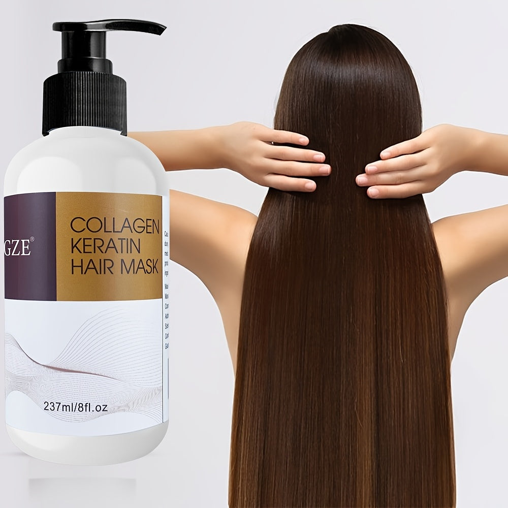 Маска для волос GZE Collagen Keratin глубоко увлажняет сухие волосы с помощью масла арганы, кокосового масла и масла ши.