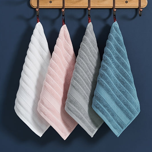 4-piece striped cotton washcloth set with strong water absorption, perfect for home bathroom use. Each cloth measures 35.0*35.0cm and can also be used as a small square towel or handkerchief.