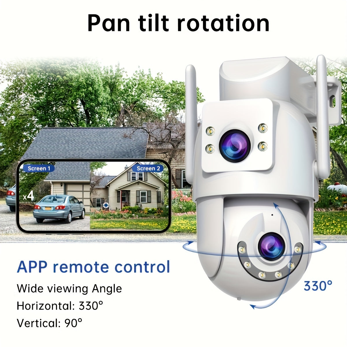 3MP Dual-Screen Security Camera with PTZ, WiFi Connectivity, Motion Tracking, Audio, and Full-Color Night Vision, powered by USB