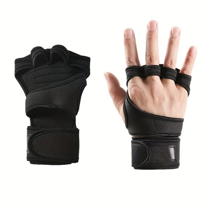 Weightlifting Gloves with Adjustable Support, Breathable Knit, Black with Hook-and-Loop Closure - Ideal for Fitness, Sports, Bodybuilding.