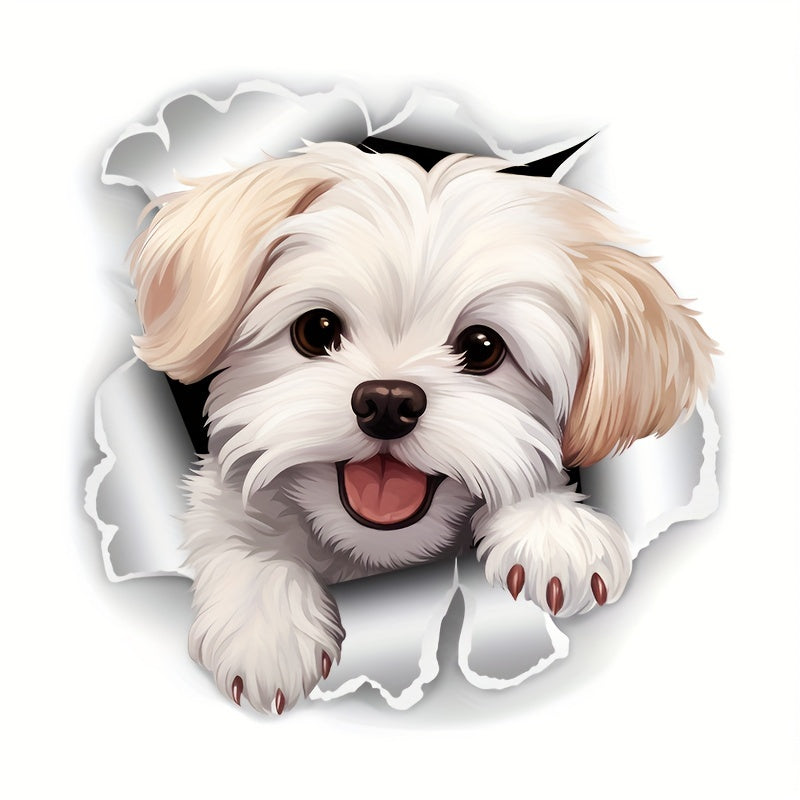 White dog toilet decal for easy stick and removal, ideal for home decor.